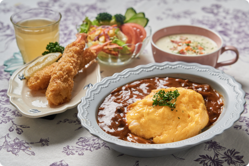 オムハヤシ・カボチャサラダ・パプリカのマリネ